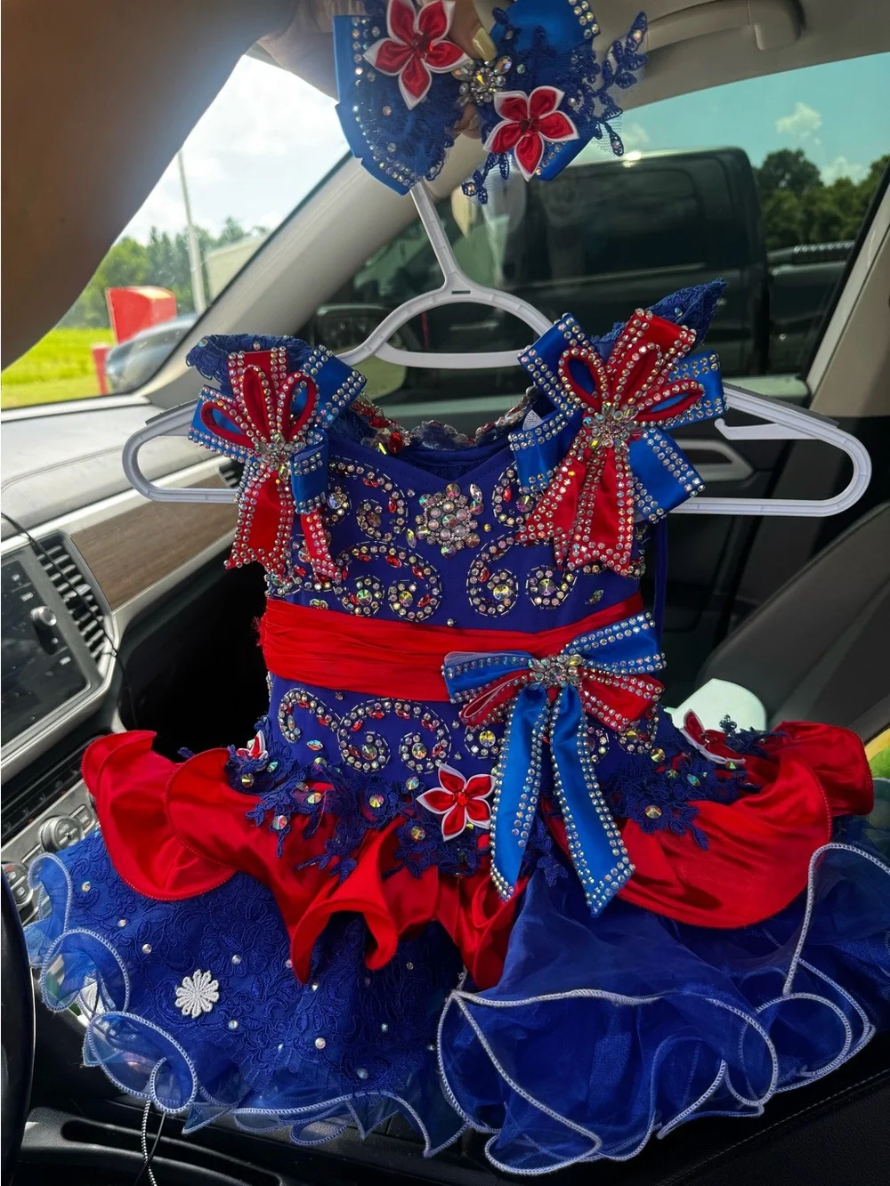 Blue & Red Sparkle Pageant Costume for Girls